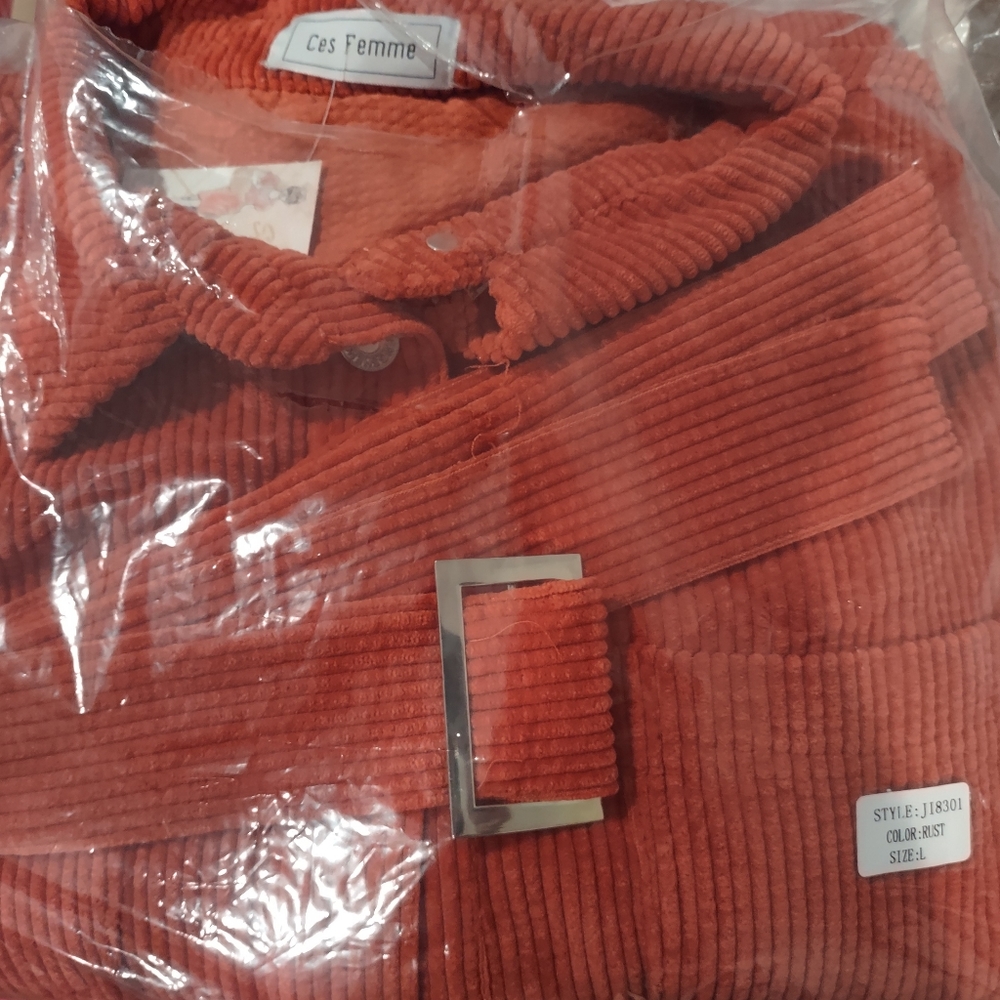 Rust Red Corduroy Trench Jacket for Winter and Fall. - Picture 2 of 2
